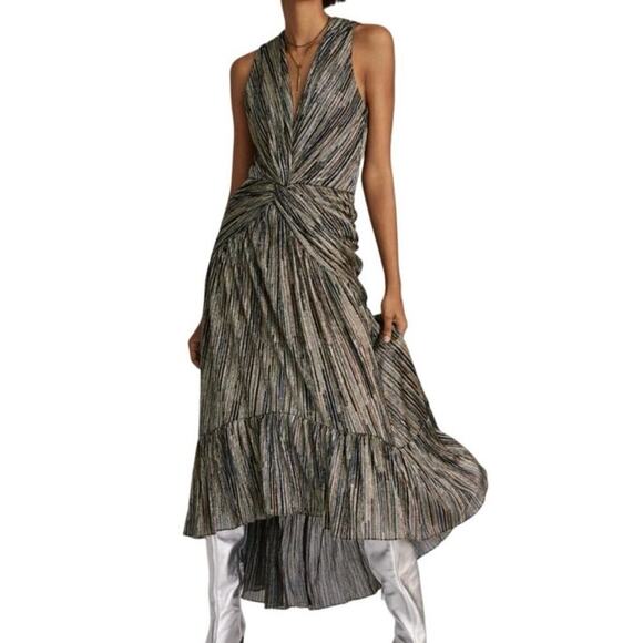 MISA Los Angeles MAXI DRESS METALLIC AVA PLUNGING TWIST RUCHED FLOUNCE HEM SZ XL - Picture 2 of 16